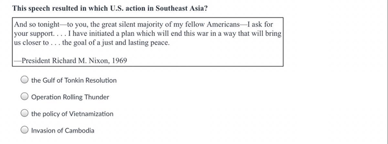 This speech resulted in which US action in the Southeast Asia-example-1