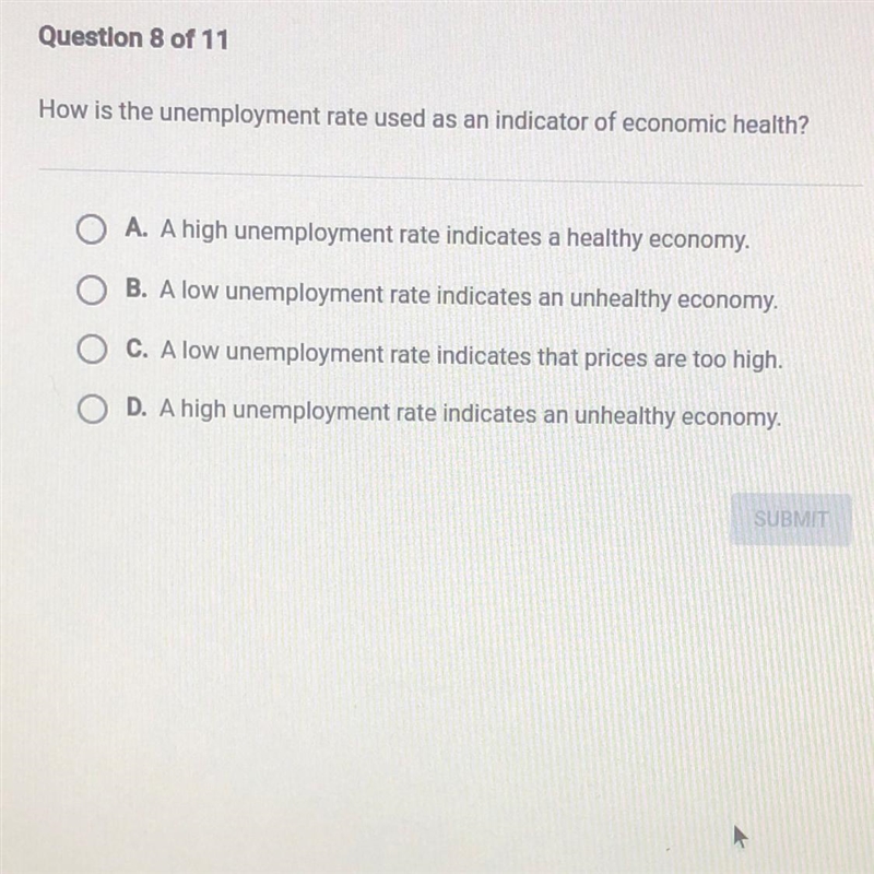 How is the unemployment rate used as an indicator of economic health?-example-1