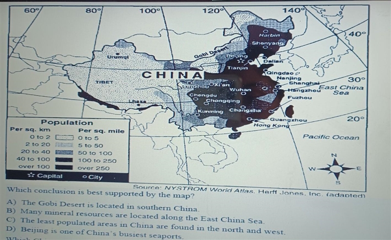 Which conelusion is best supported by the map? A) The Gobi Desert is located in southem-example-1