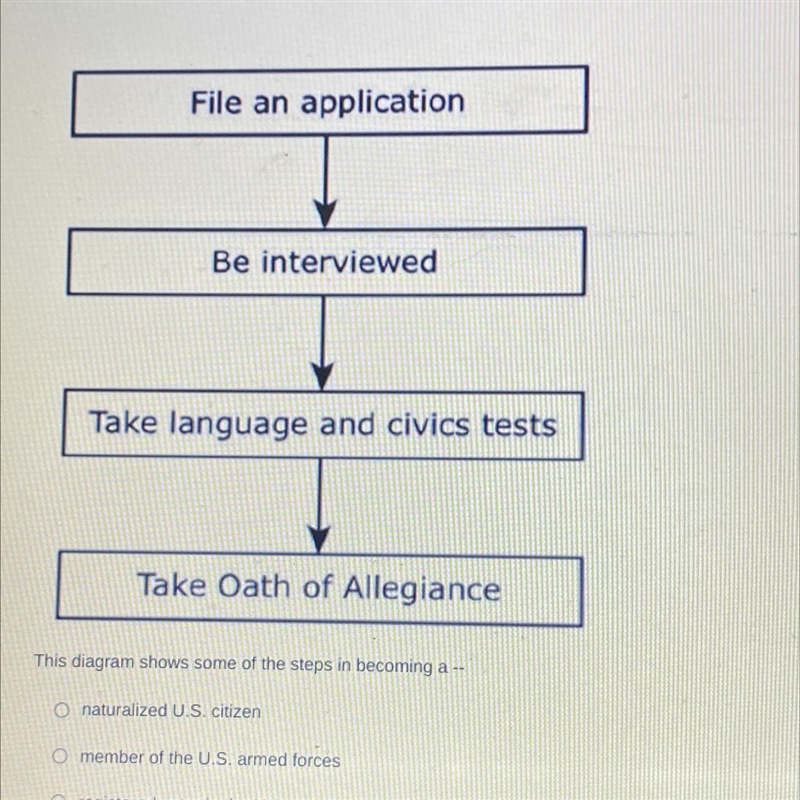 Plssss hurryyyy This diagram shows some of the steps in becoming a - naturalized U-example-1