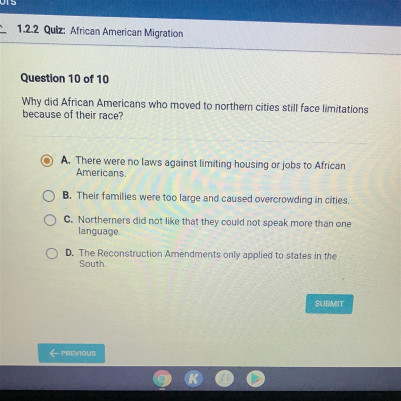 Pls help Why did African Americans who moved to the northern cities still face limitations-example-1