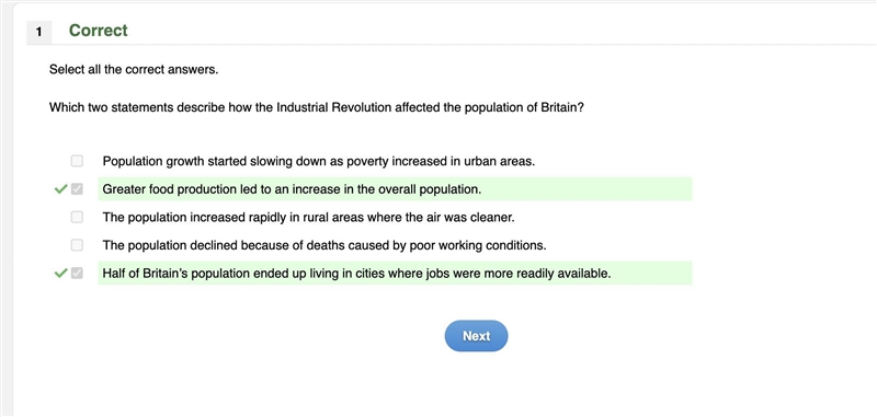 Select all the correct answers. Which two statements describe how the Industrial Revolution-example-1