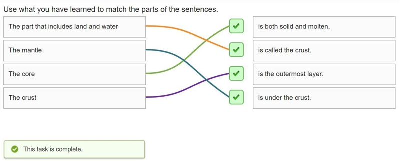 Use what you have learned to match the parts of the sentences. The part that includes-example-1