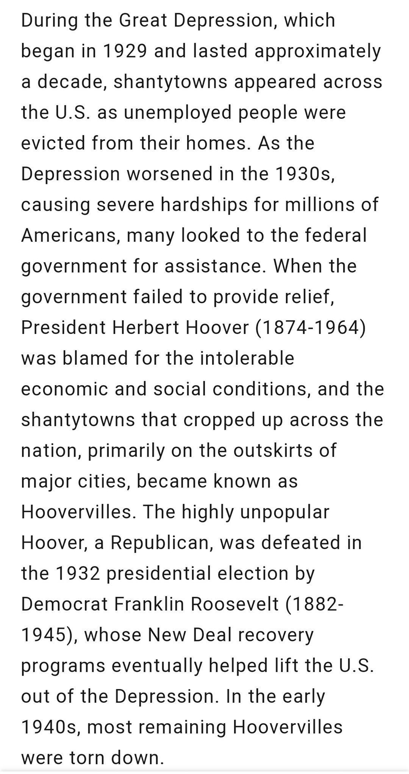 During the Great Depression, Americans called shantytowns “Hoovervilles,” newspapers-example-1