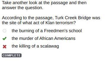 According to the passage, Turk Creek Bridge was the site of what act of Klan terrorism-example-1