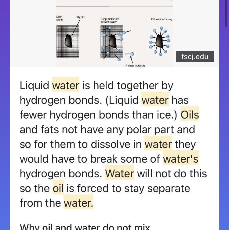 List one property that water and oil do not share.-example-1