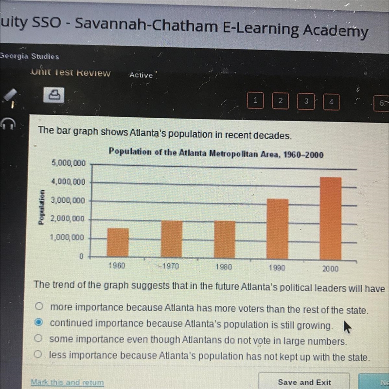 The bar graph shows Atlanta's population in recent decades. Population of the Atlanta-example-1