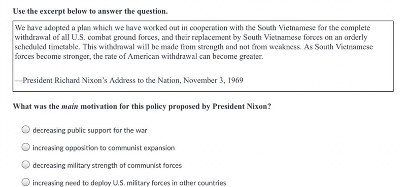 What was the main motivation for this policy proposed by President Nixon-example-1