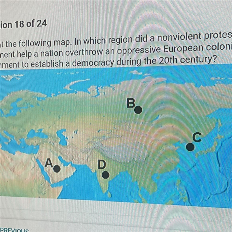 Look at the following map. In which region did a nonviolent protest movement help-example-1