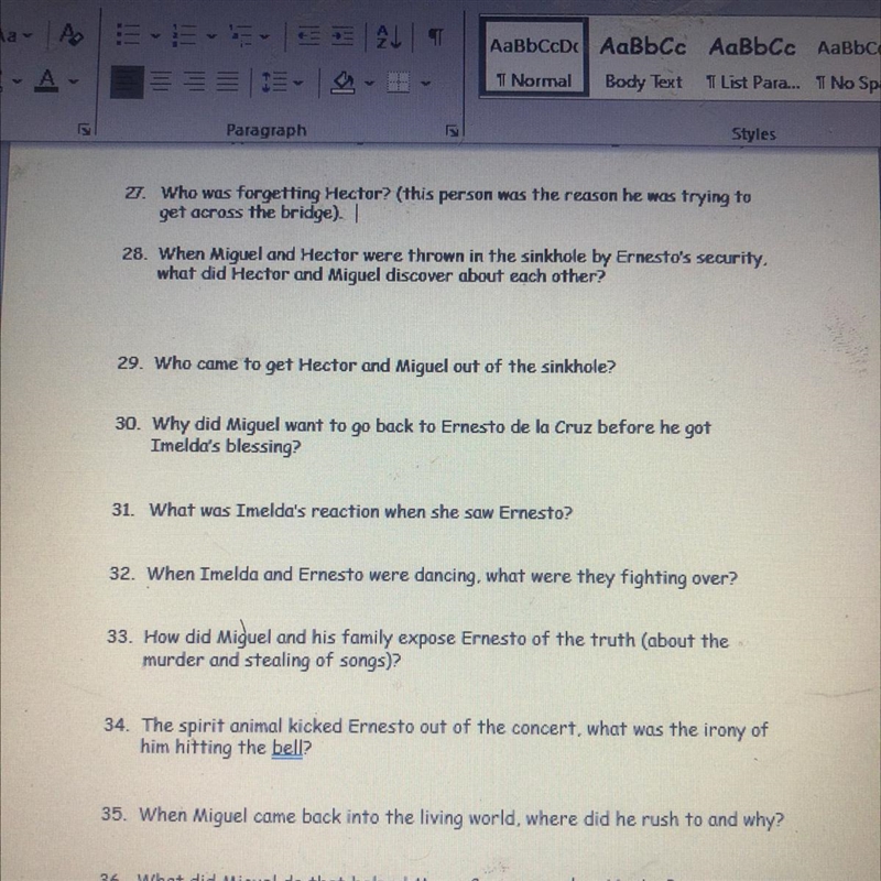 Spanish assignment ::For those who watched the movie Coco, please help me answer these-example-1