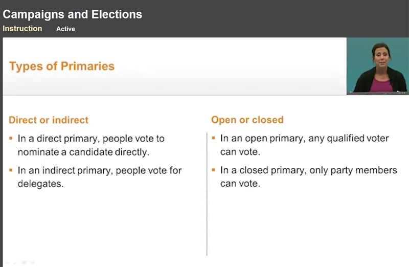 Use the drop-down menus to complete the statements. In a(n) ✔ closed primary, only-example-2