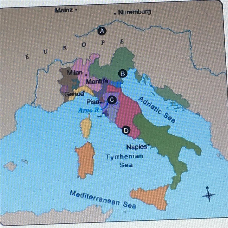 Where is Rome on the map? A B C D-example-1