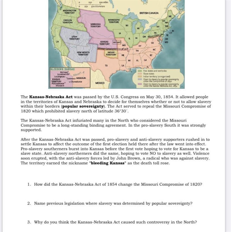 How did the Kansas-Nebraska Act of 1854 change the Missouri Compromise of 1820?-example-1