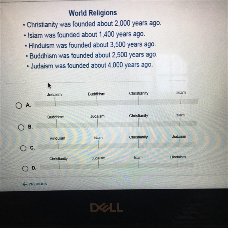 Which timeline correctly organizes the founding of important world religions ?-example-1