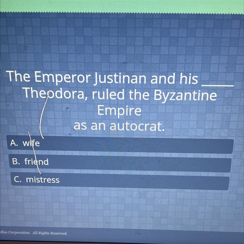 The Emperor Justinan and his Theodora, ruled the Byzantine Empire as an autocrat. A-example-1