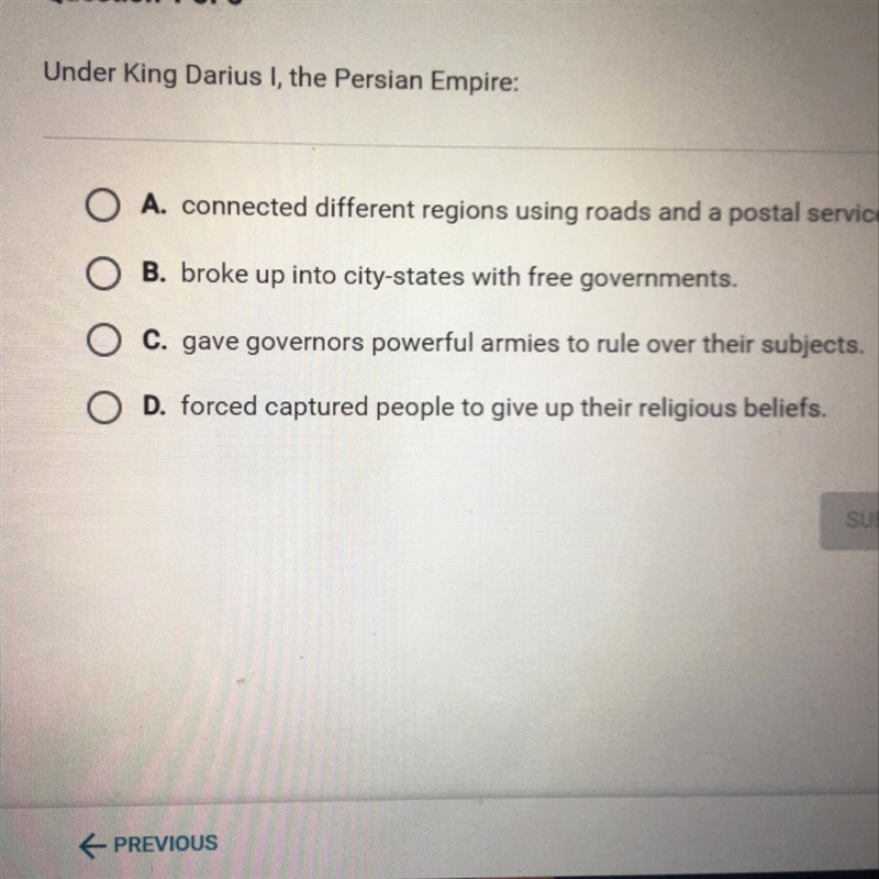 HELP QUICK Under King Darius I, the Persian Empire A Connect a different regions using-example-1