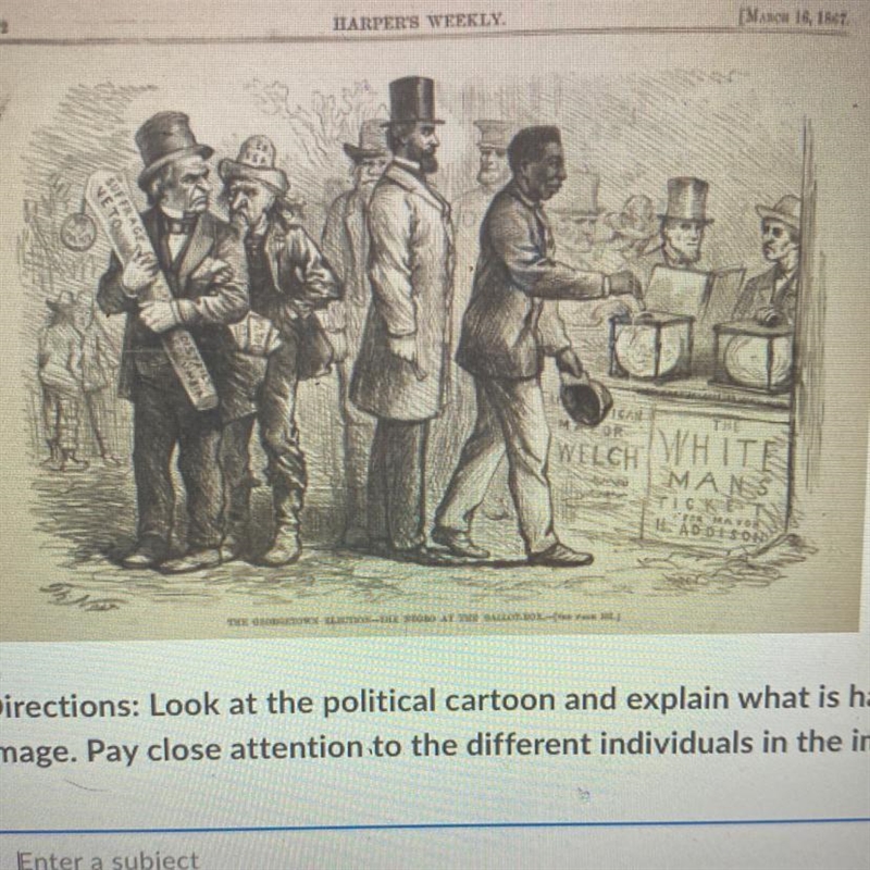 Directions: Look at the political cartoon and explain what is happening in the image-example-1