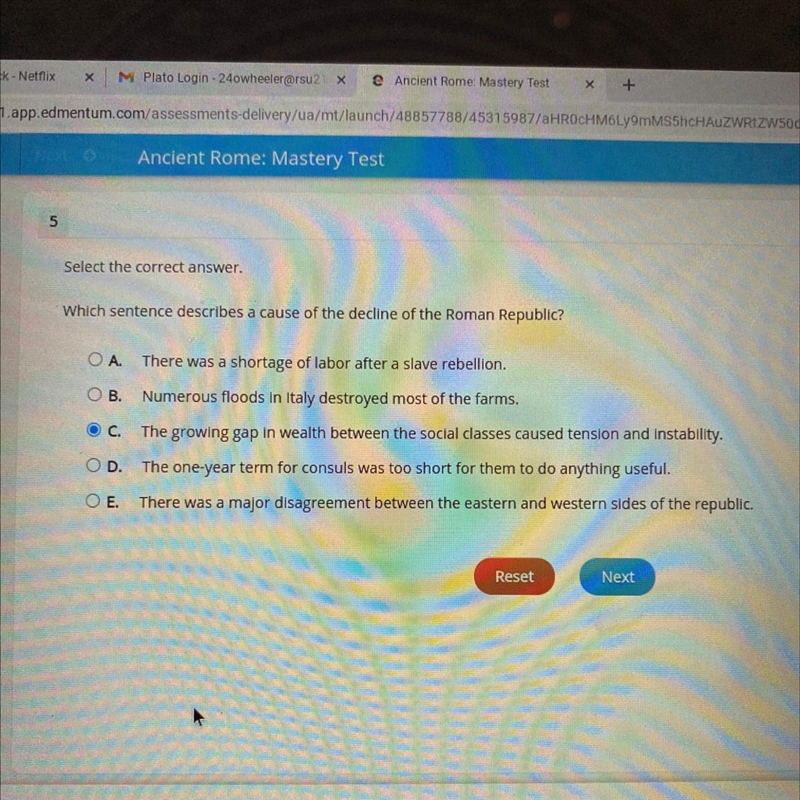 Select the correct answer. Which sentence describes a cause of the decline of the-example-1