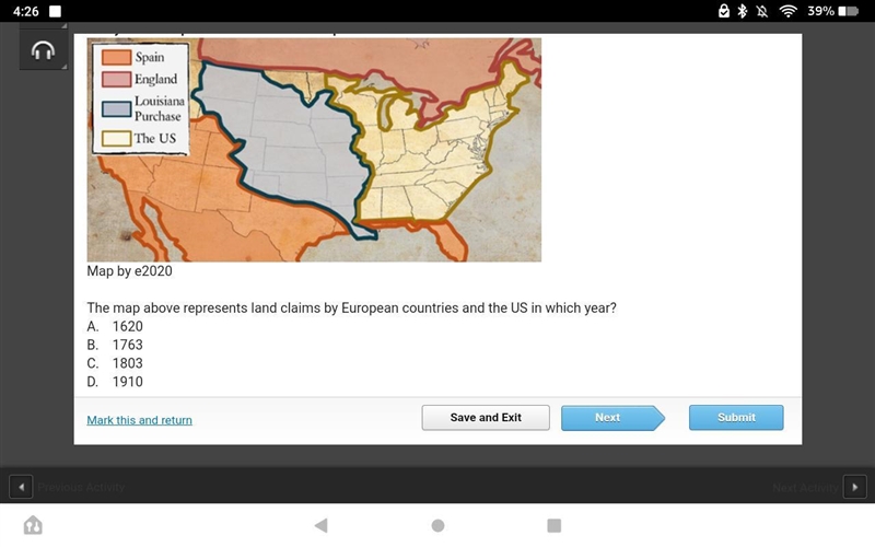 100 points!!!!!!!!!The map above represents land claims by European countries and-example-1