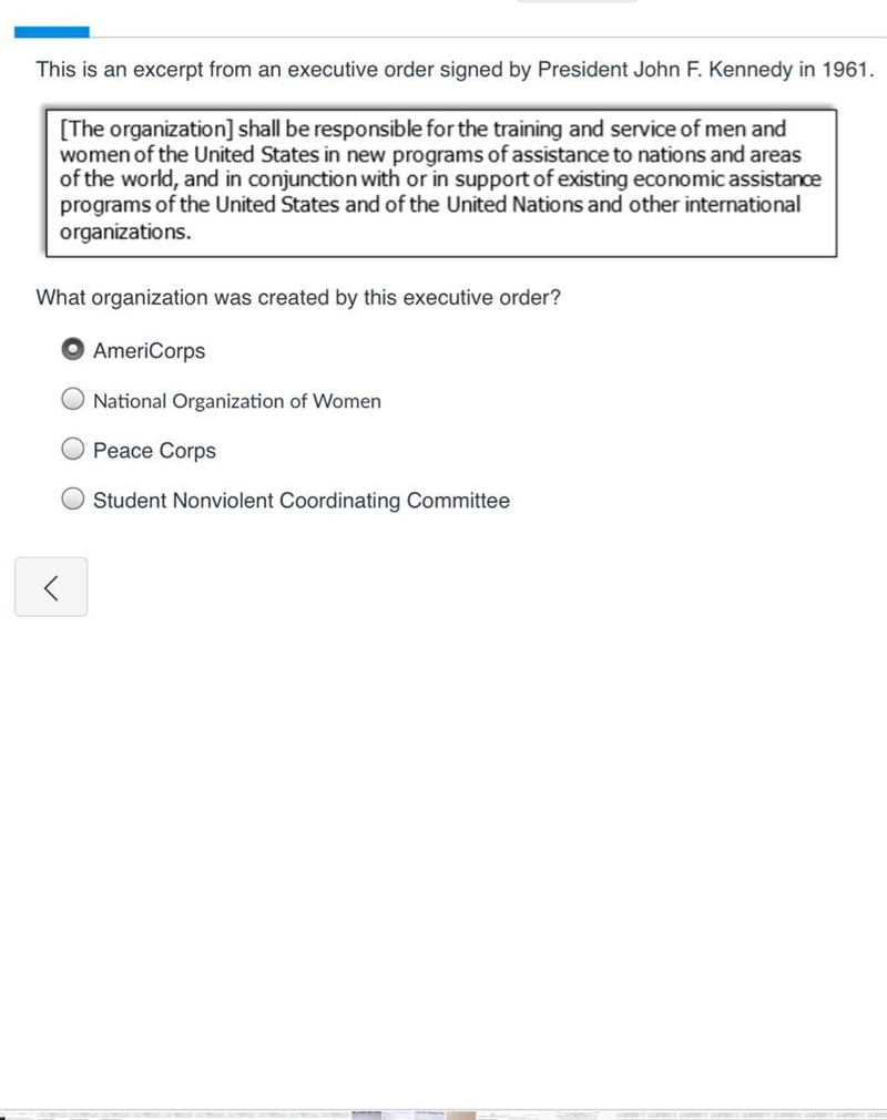 What organization was created by this executive order? O AmeriCorps O National Organization-example-1