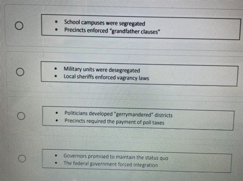 Which two actions were implemented as Jim Crow laws to prevent voting by minorities-example-1