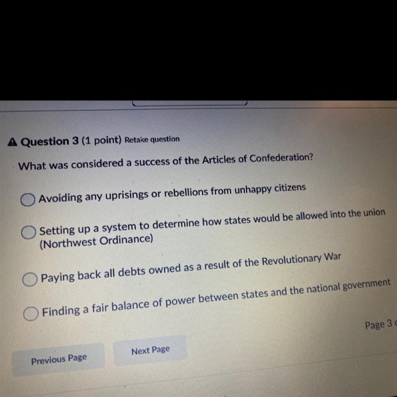 What was considered a success of the Articles of Confederation? Avoiding any uprisings-example-1