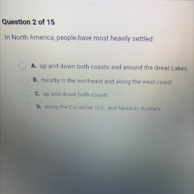 In North America, people have most heavily settled:-example-1