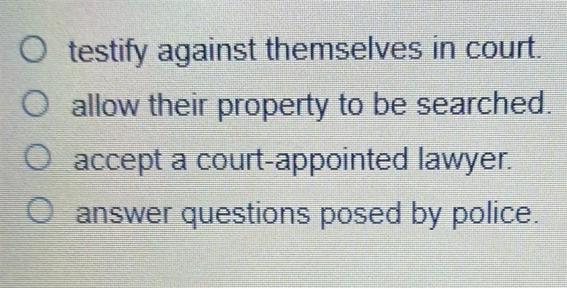 The Fifth Amendment protects people from having to???​-example-1