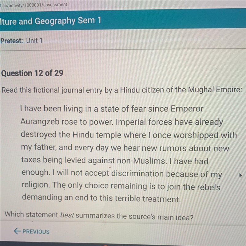 Which statement best summarizes the source's main idea? A. Religious intolerance led-example-1