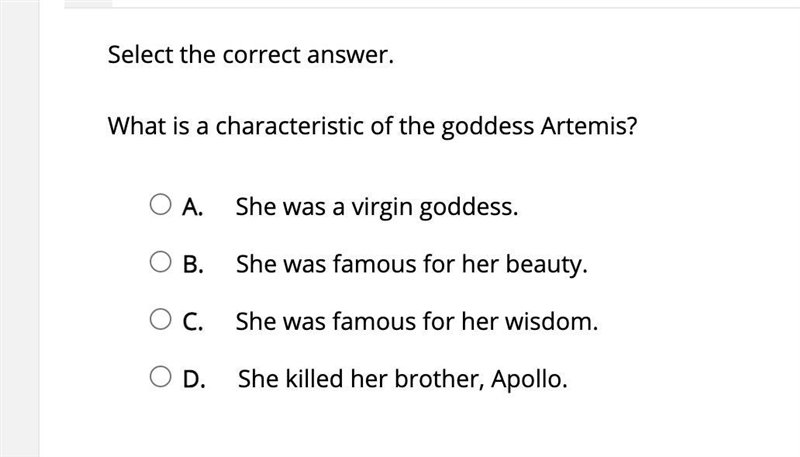 What is a characteristic of the goddess Artemis?-example-1