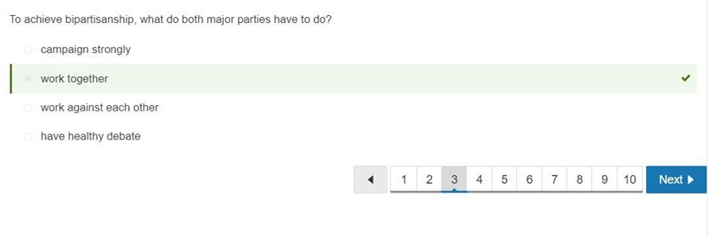 To achieve bipartisanship, what do both major parties have to do? work together work-example-1