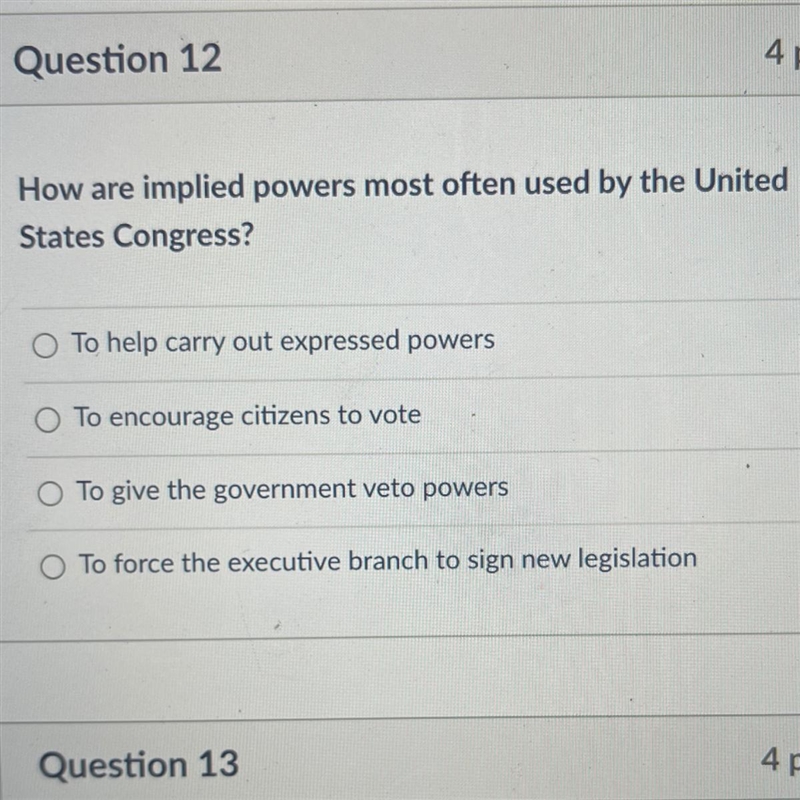 How are implied powers most often used by the United States Congress?-example-1