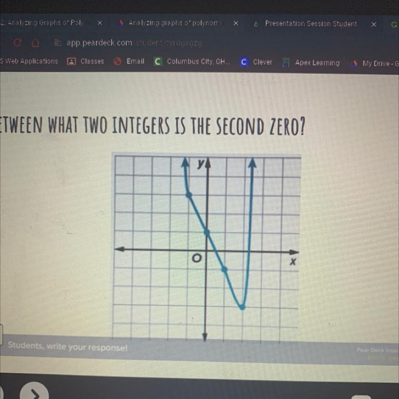 BETWEEN WHAT TWO INTEGERS IS THE SECOND ZERO?-example-1