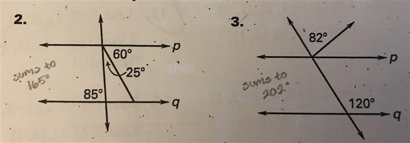 (20pts) Is there enough information to prove that line p and q are parallel? If so-example-1