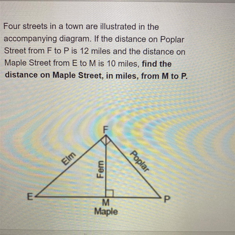 Find the distance on maple street, in miles, from M to P-example-1