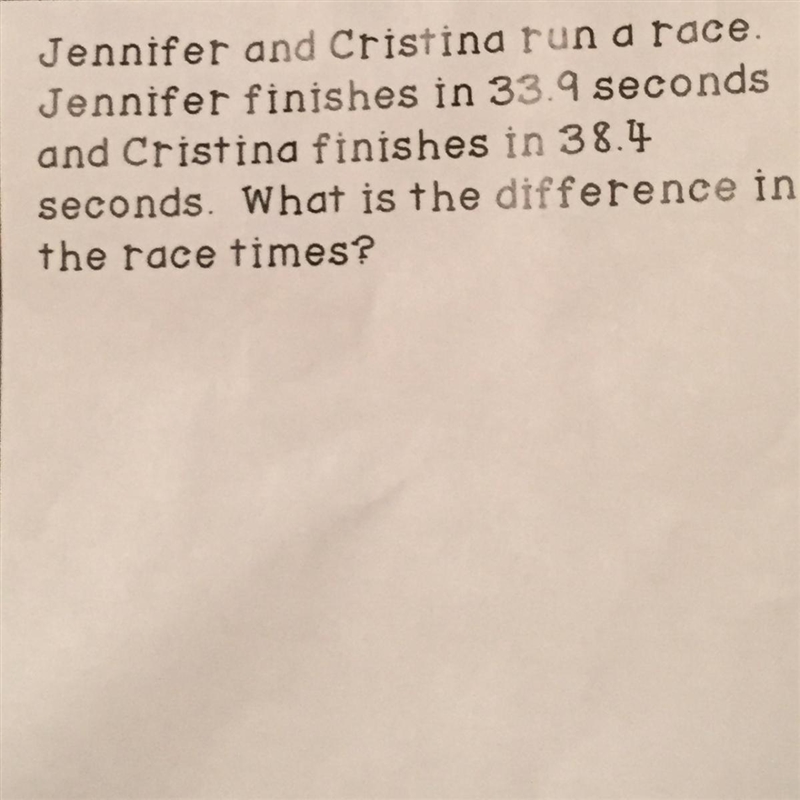 Jennifer and Cristina run a race Jennifer finishes in 33.9 seconds and Cristina finishes-example-1