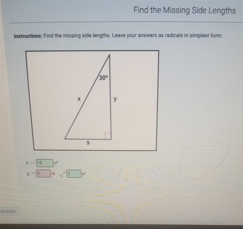 Find the missing side lengths I need help in y = ( it's not 6 I put every number and-example-1