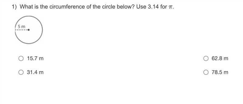 What is the circumference of the circle below? Use 3.14 for π.-example-1