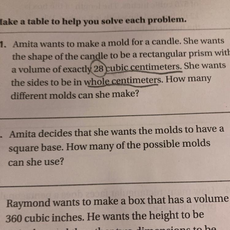 2. Amita decides that she wants the molds to have a of the possible molds square base-example-1