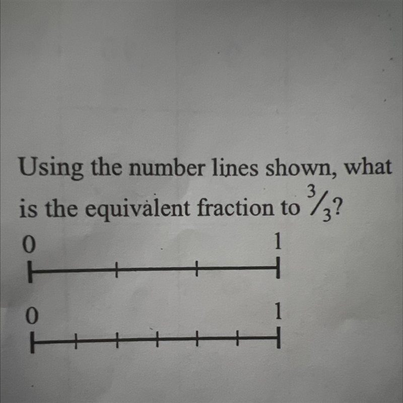 Using the number lines shown, what is the equivalent fraction to 3/3-example-1