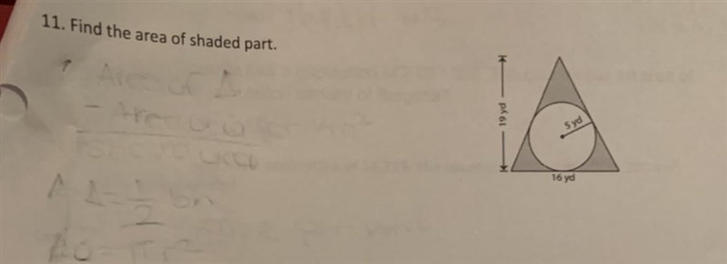 11. Find the area of shaded part. 19 yd - 5 yd 16 yd-example-1