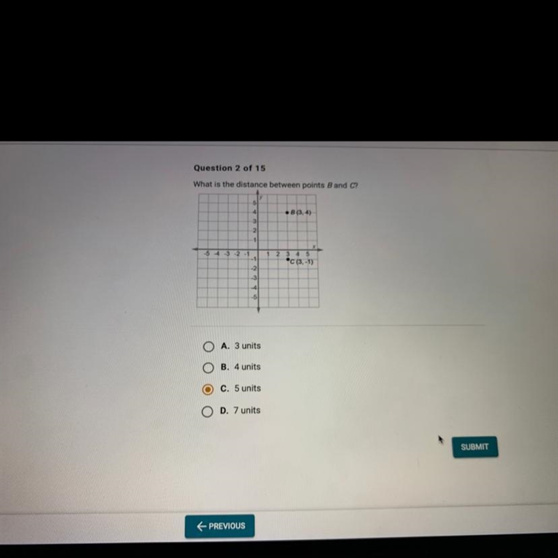 What is the distance between points B and C-example-1