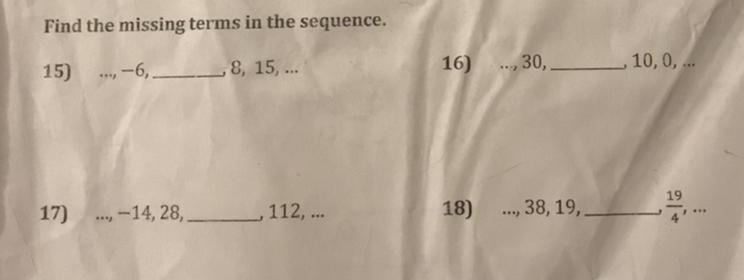 Need help due in 2 minutes!!!! Find the missing terms in the sequence.-example-1