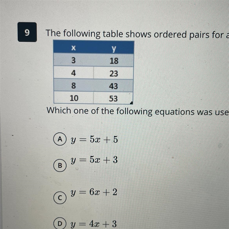 The following table shows ordered pairs for a linear function x. Which one of the-example-1