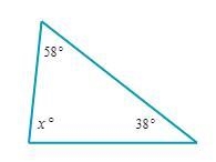 Find the value of X given 2 angles, 58 and 38.-example-1