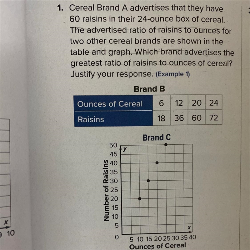 Practice 2 1. Cereal Brand A advertises that they have 60 raisins in their 24-ounce-example-1