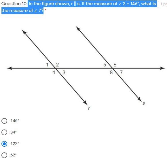 In the figure shown, r || s. If the measure of ∠ 2 = 146°, what is the measure of-example-1