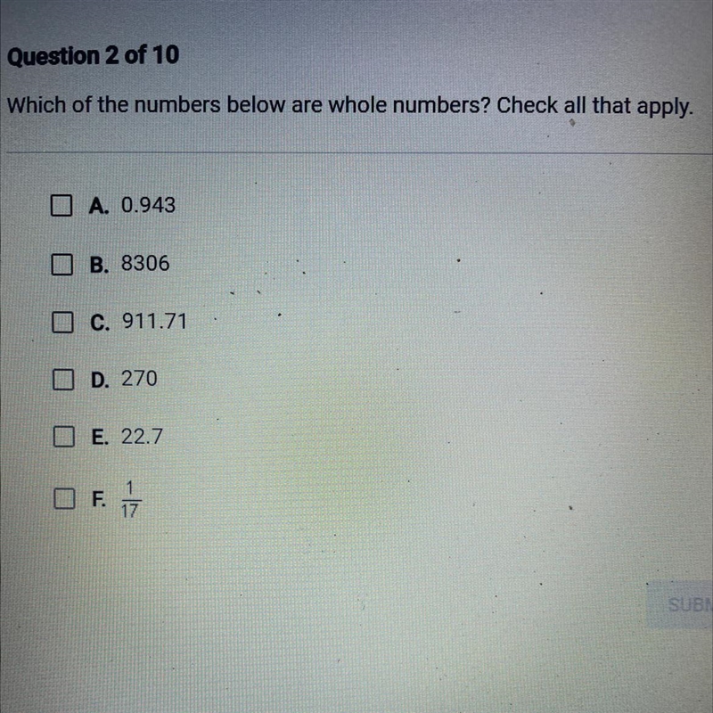 Which of the numbers below are whole numbers-example-1