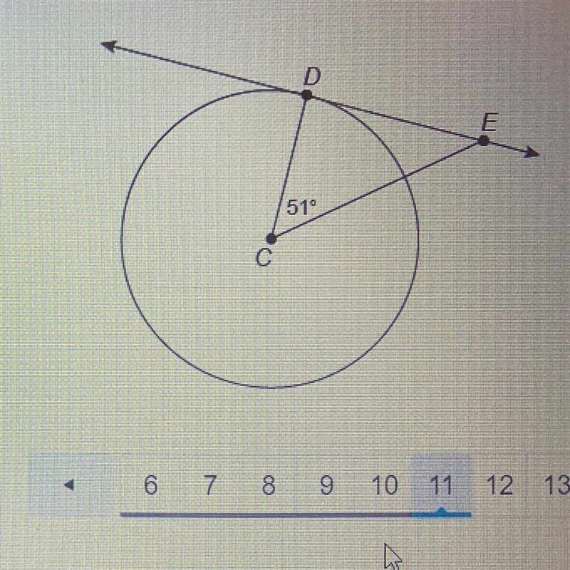 DE is tangent to Circle C at point D. What is the measure of Enter your answer in-example-1