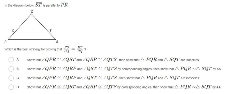 Question is in image In the diagram below, ST is parallel to PR-example-1